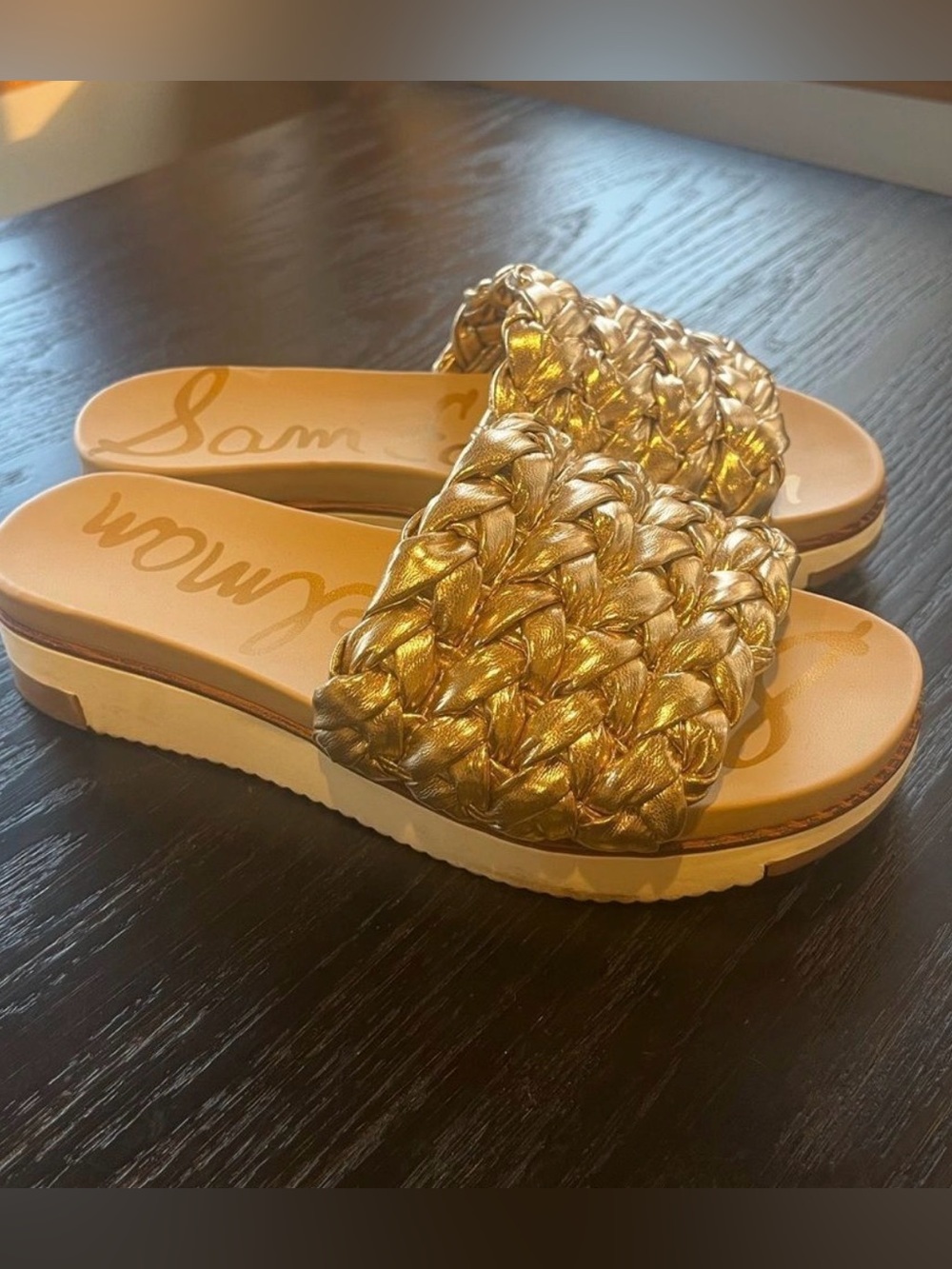 Sam Edelman Metallic Gold Braided Slide Mules